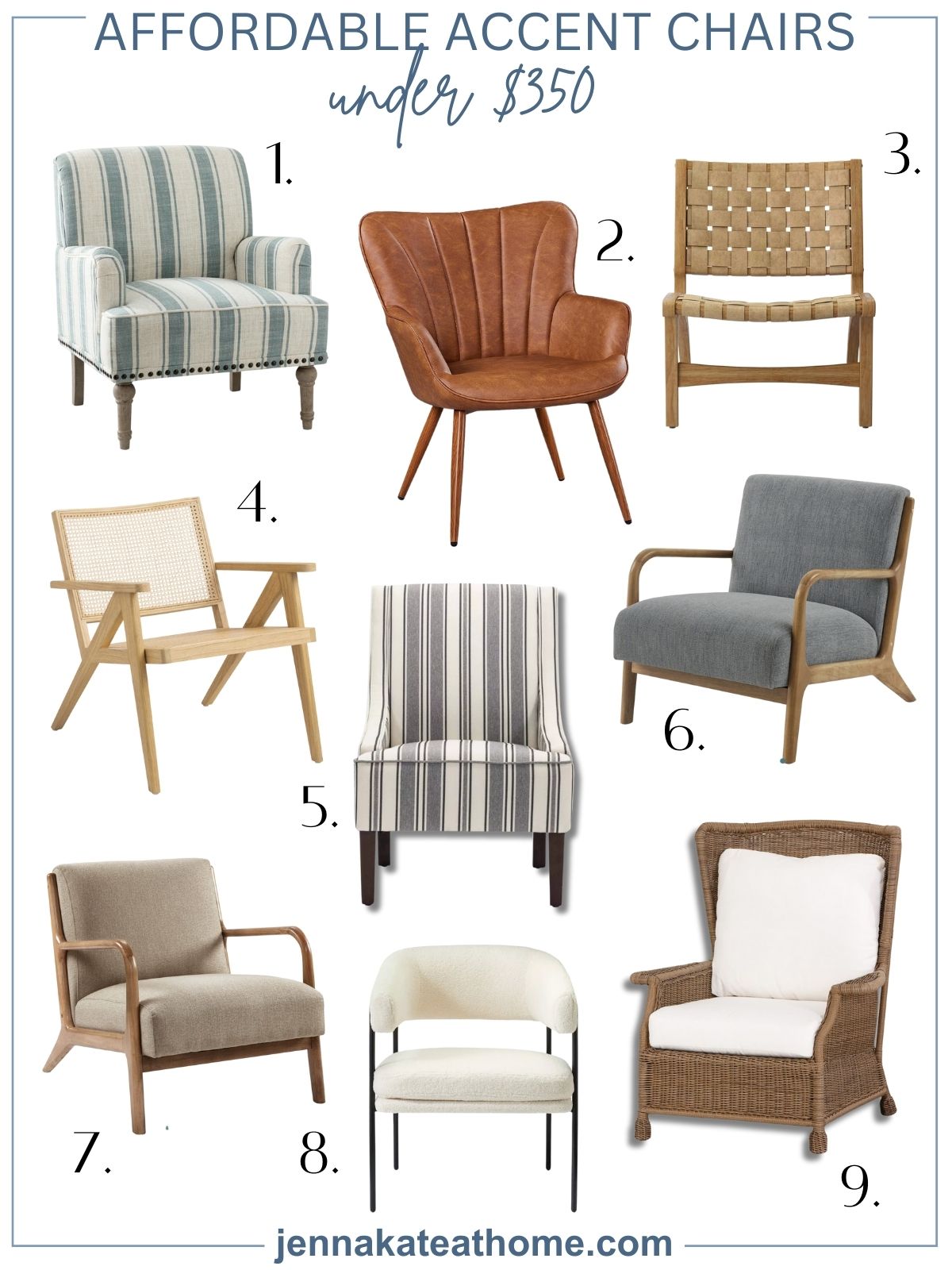 a collage of my favorite affordable accent chairs under $350