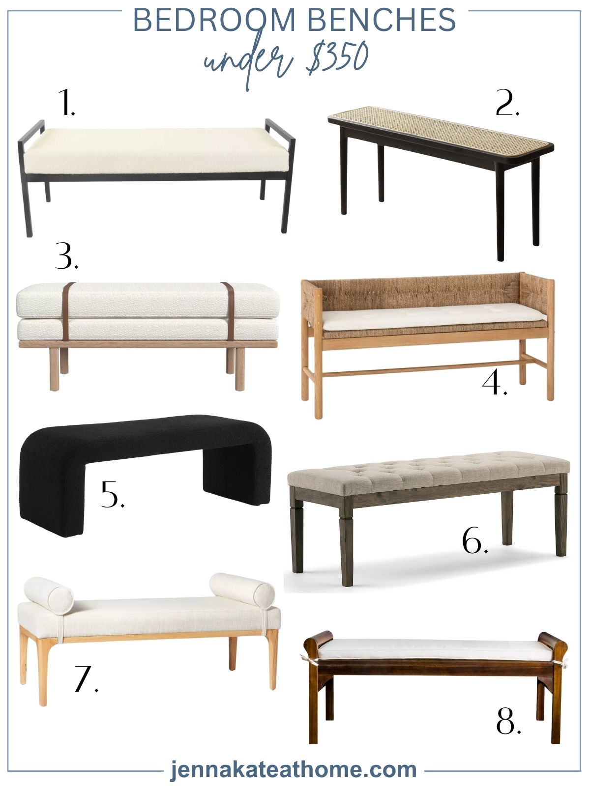 a collage of my favorite bedroom benches under $350