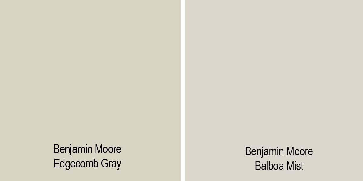 swatch comparison of edgecomb gray and balboa mist