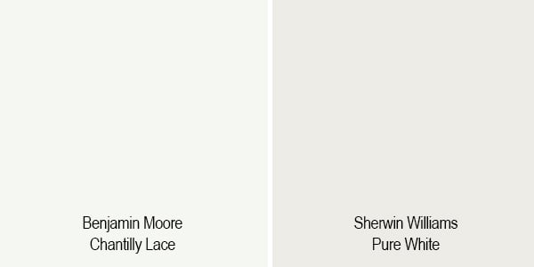 swatch of chantilly lace versus sherwin williams pure white