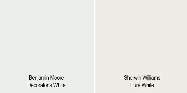 swatch comparison of decorator's white and pure white