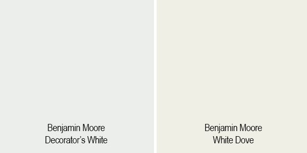 swatch comparison of decorator's white and white dove