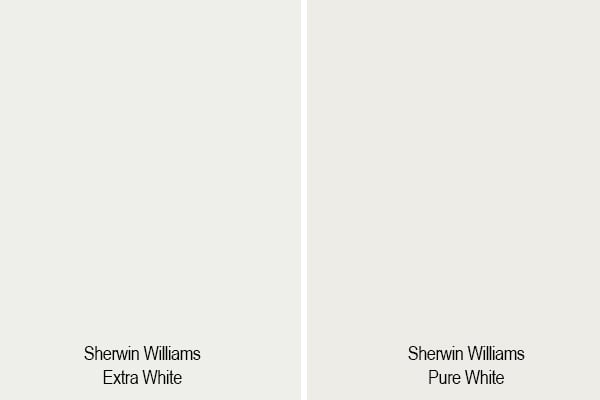 sherwin williams extra white vs pure white paint swatches