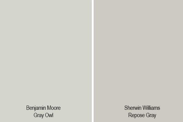 swatch comparison of gray owl and repose gray