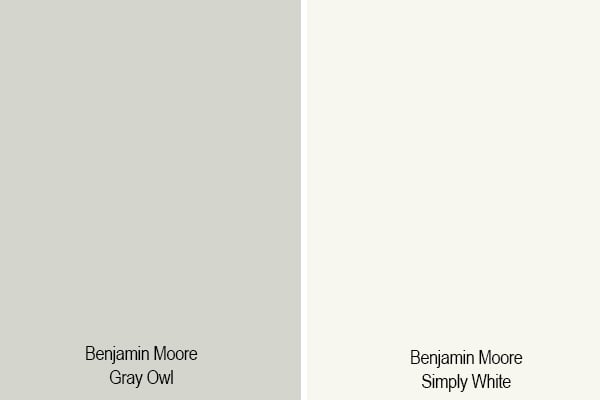 comparison swatch of gray owl to simply white
