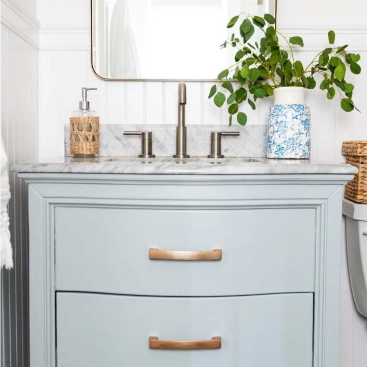 how to paint bathroom cabinets pin image