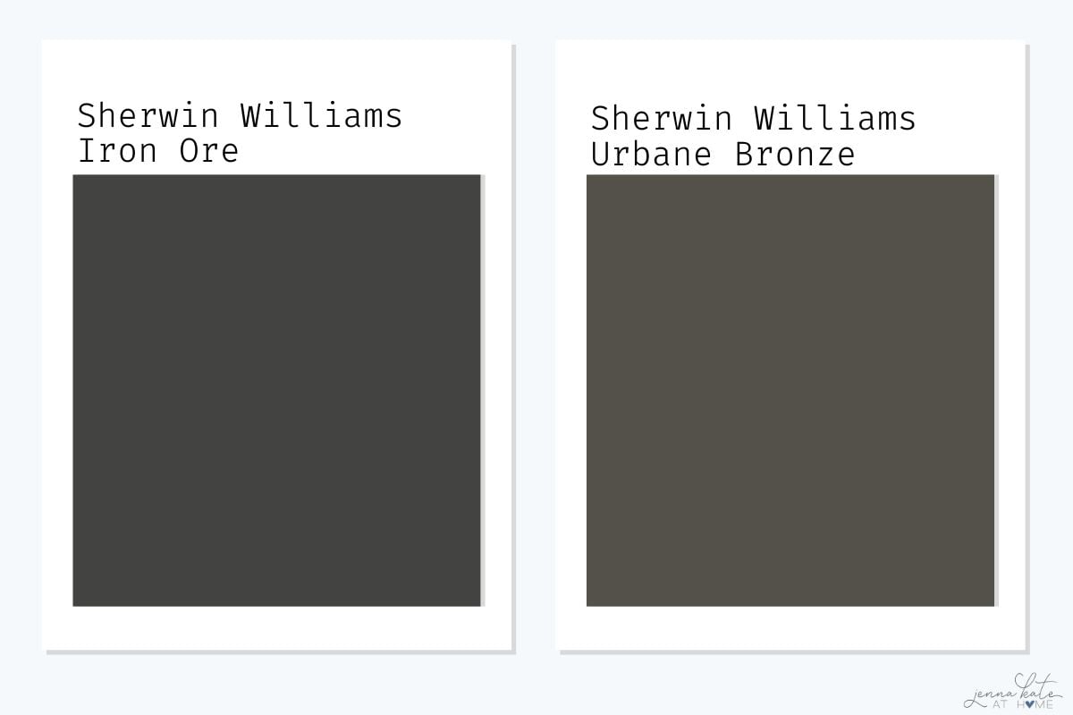 SW Iron Ore versus Urbane Bronze swatches.