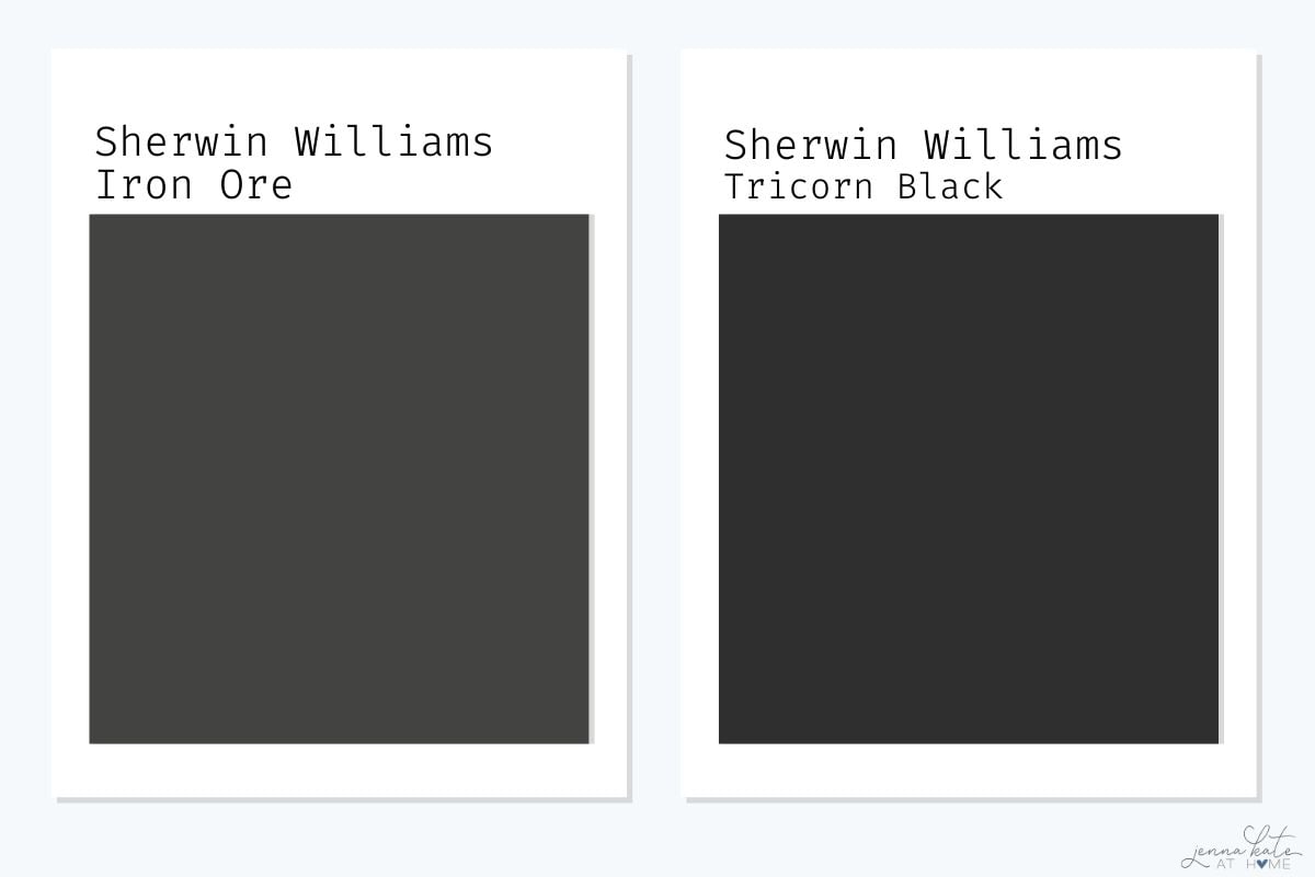 SW Iron Ore versus SW Tricorn Black swatches.