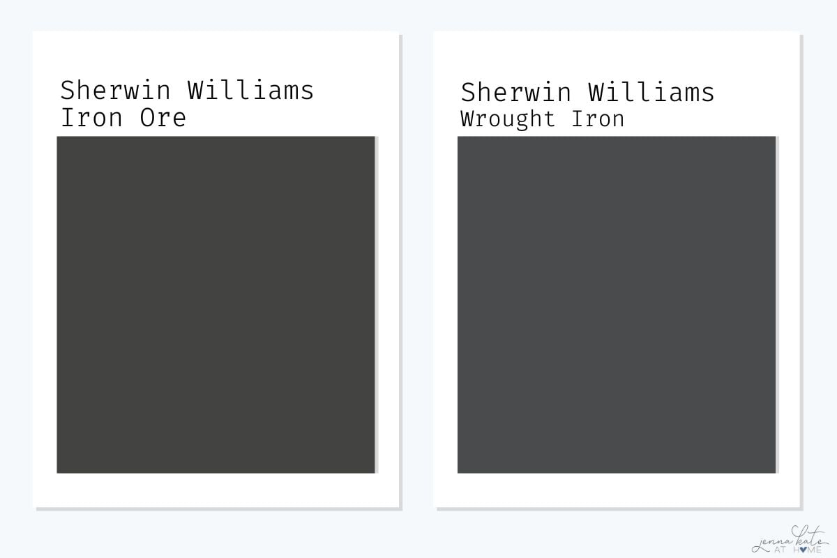 SW Iron Ore versus SW Wrought Iron swatches.
