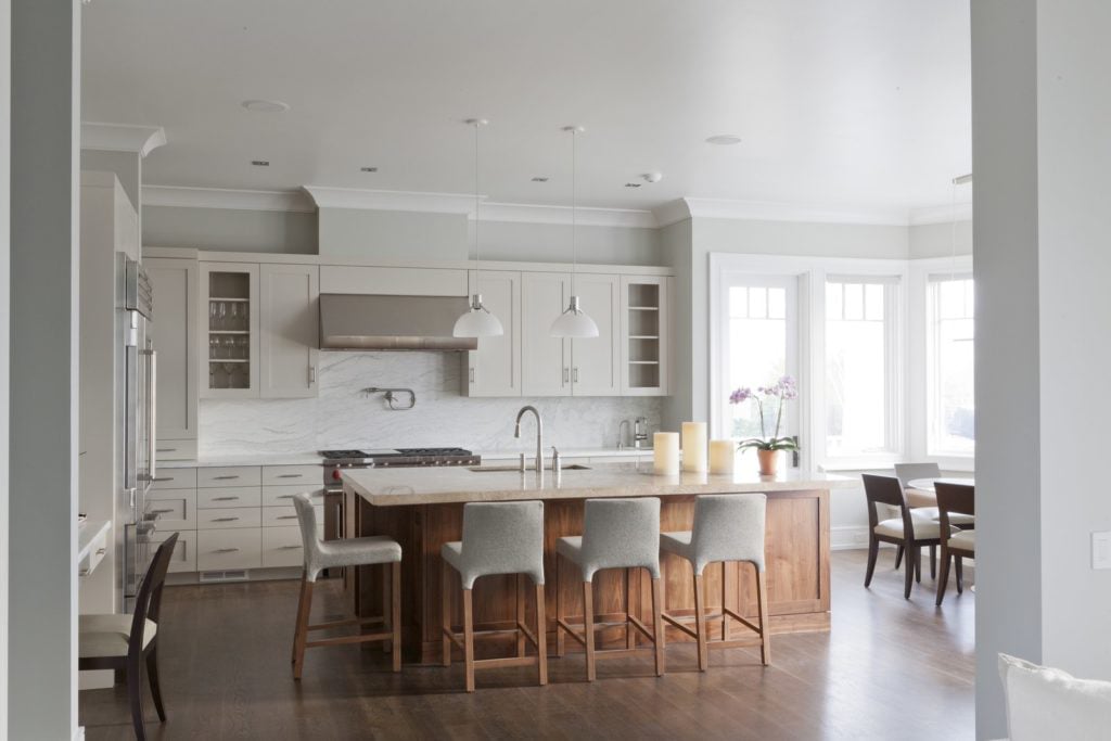 repose gray kitchen walls with cabinets painted in eider white