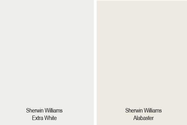 sherwin williams extra white vs alabaster paint swatches