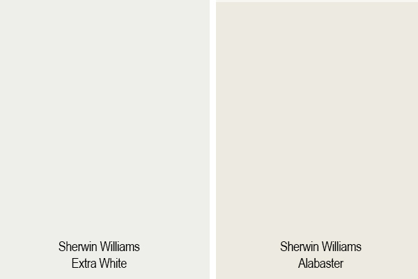 sherwin williams extra white vs alabaster paint swatches