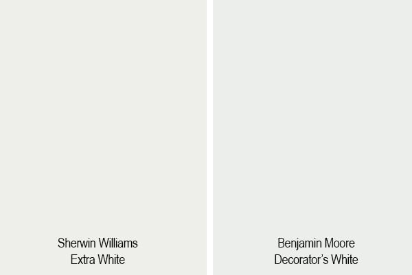 sherwin williams extra white vs decorator's white paint swatches