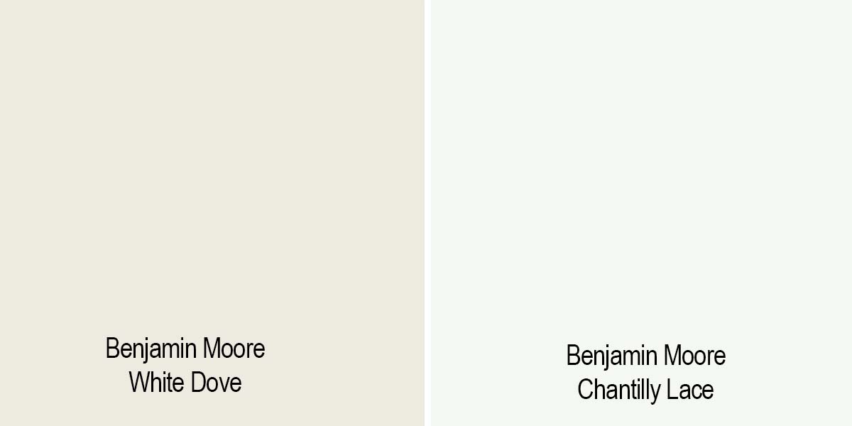 color comparison of white dove to chantilly lace.