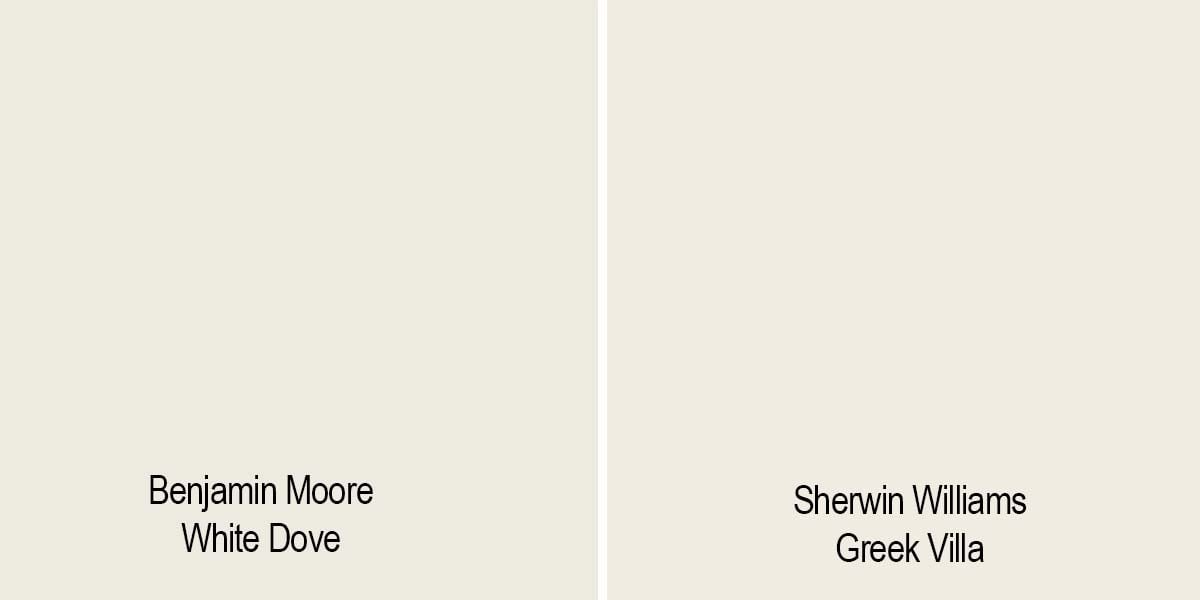 color comparison of white dove to sherwin williams greek villa.