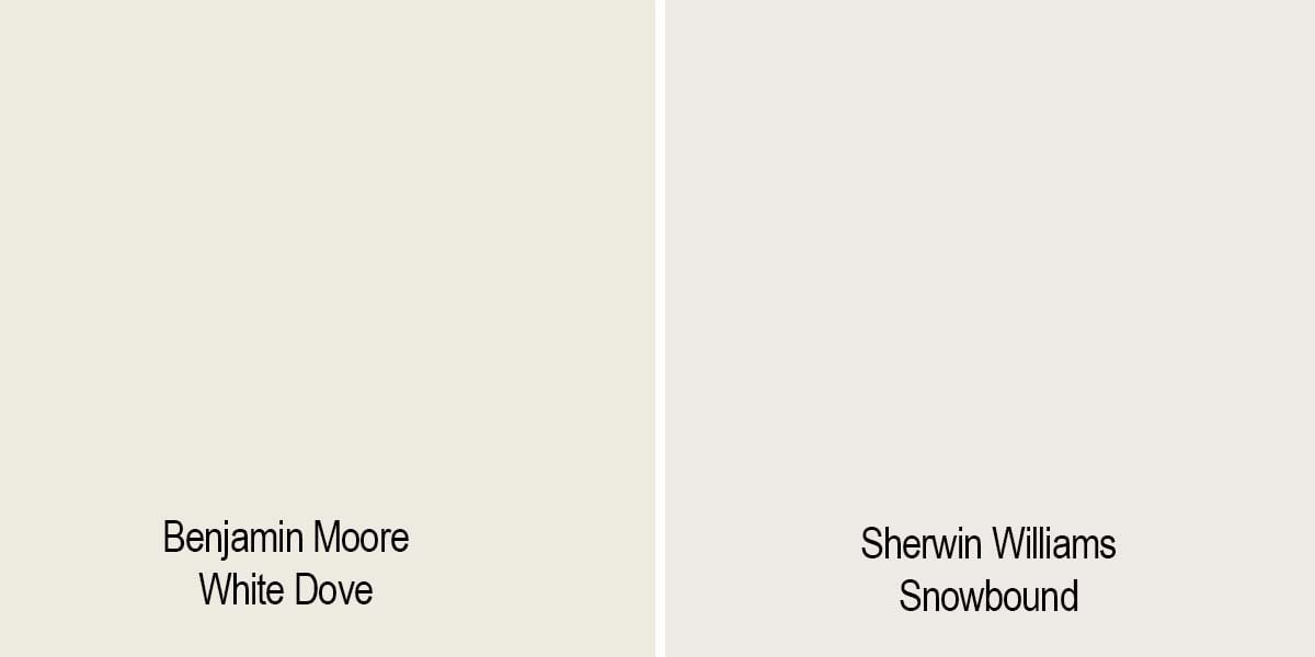 color comparison of white dove to sherwin williams snowbound.