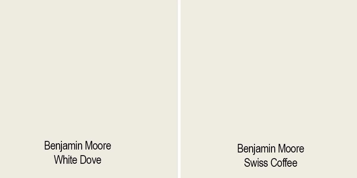 color comparison of white dove to swiss coffee.