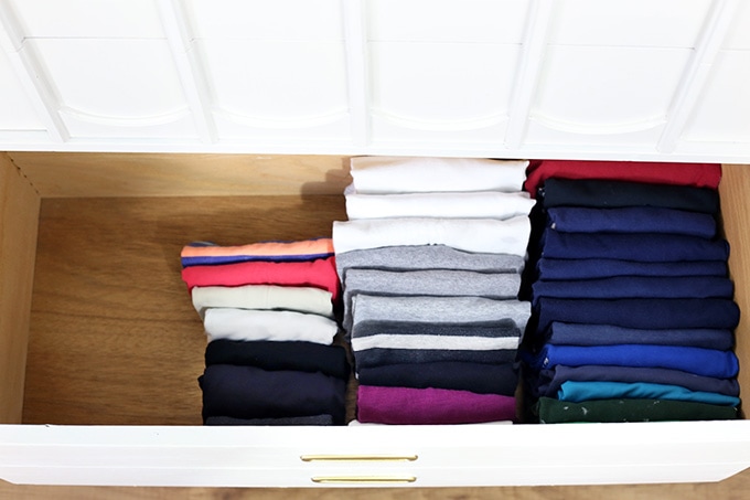 KonMari Method being displayed in a bedroom dresser.