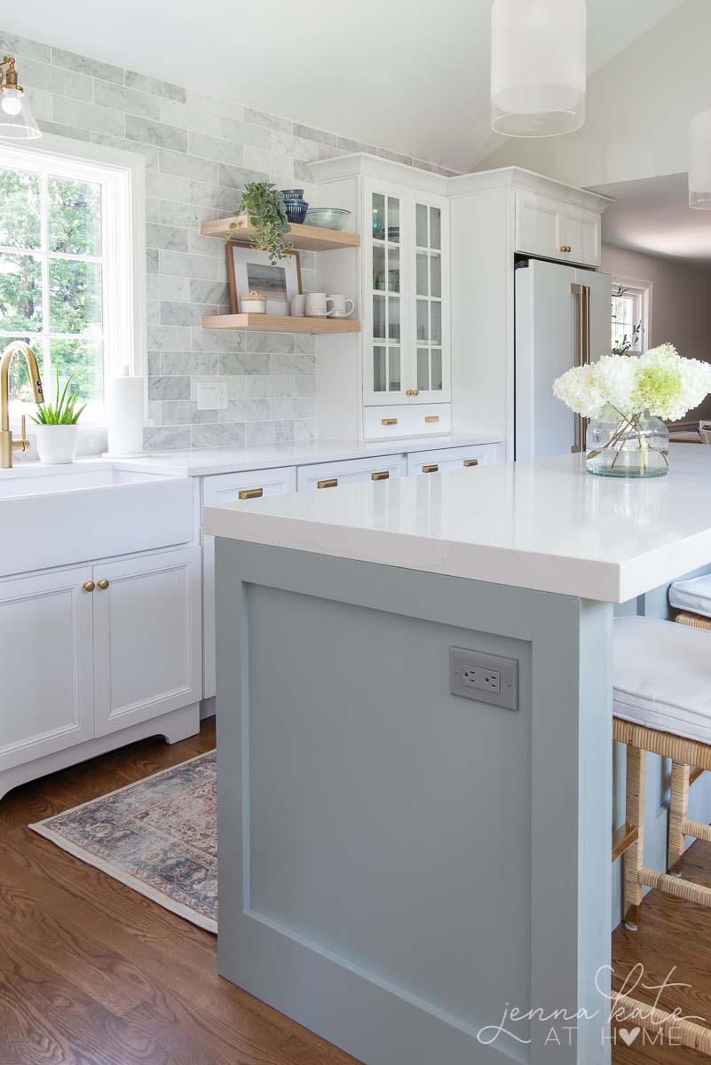 kitchen island painted BM Boothbay Gray