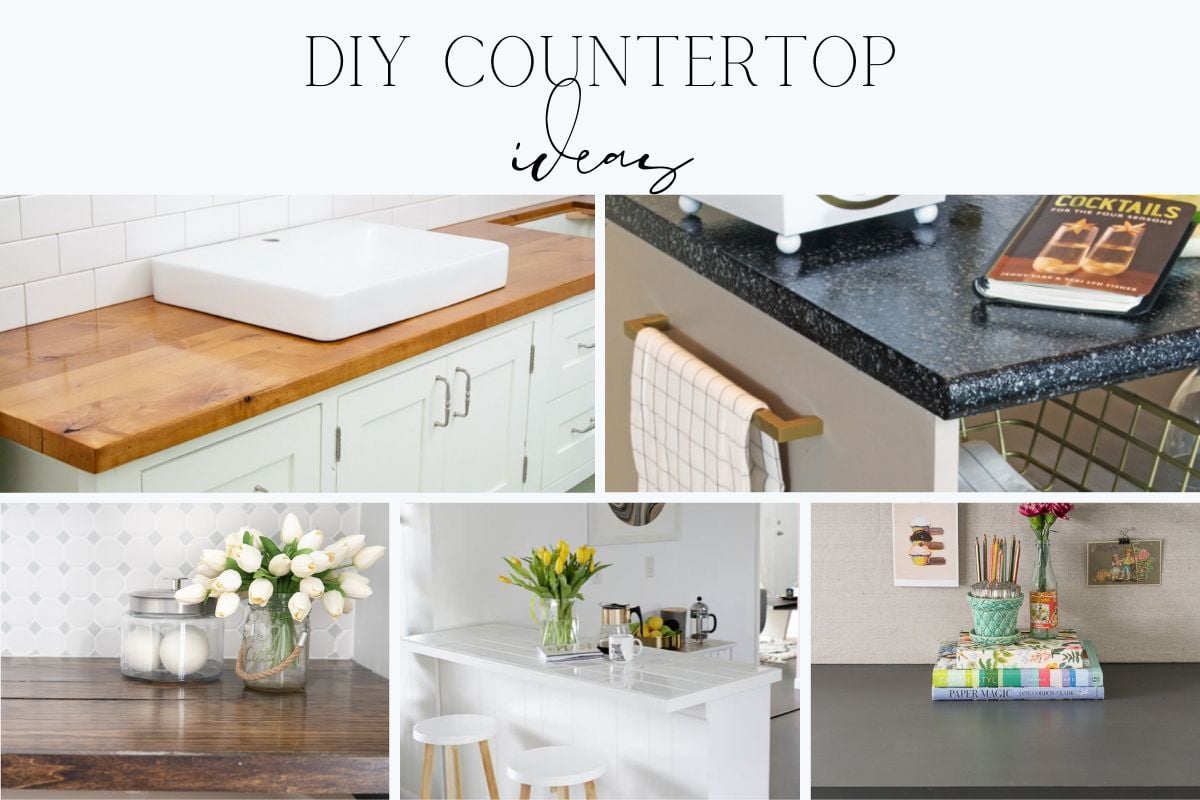 A collage graphic of the best diy countertop ideas