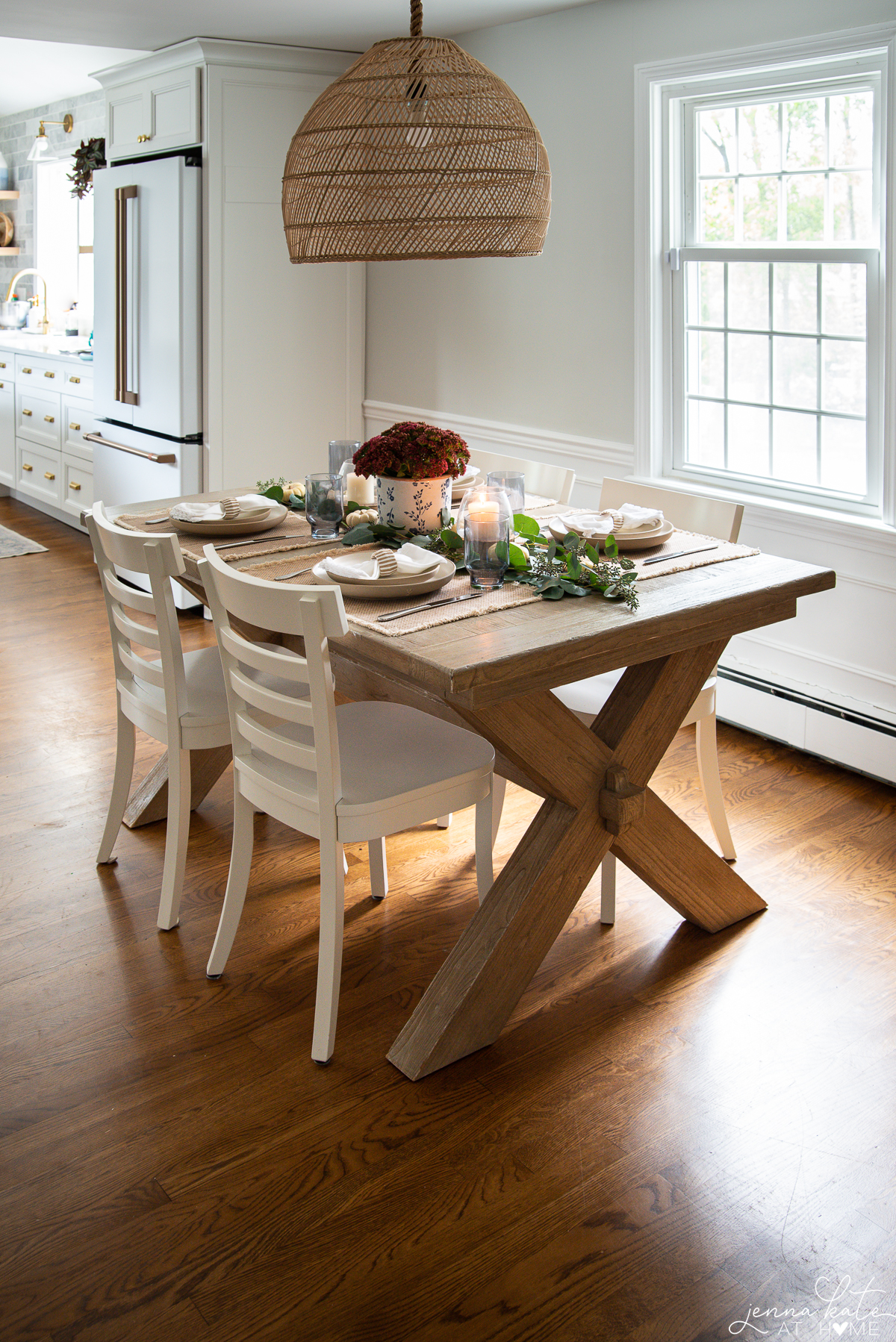 view of the dining table looking into the kitchen