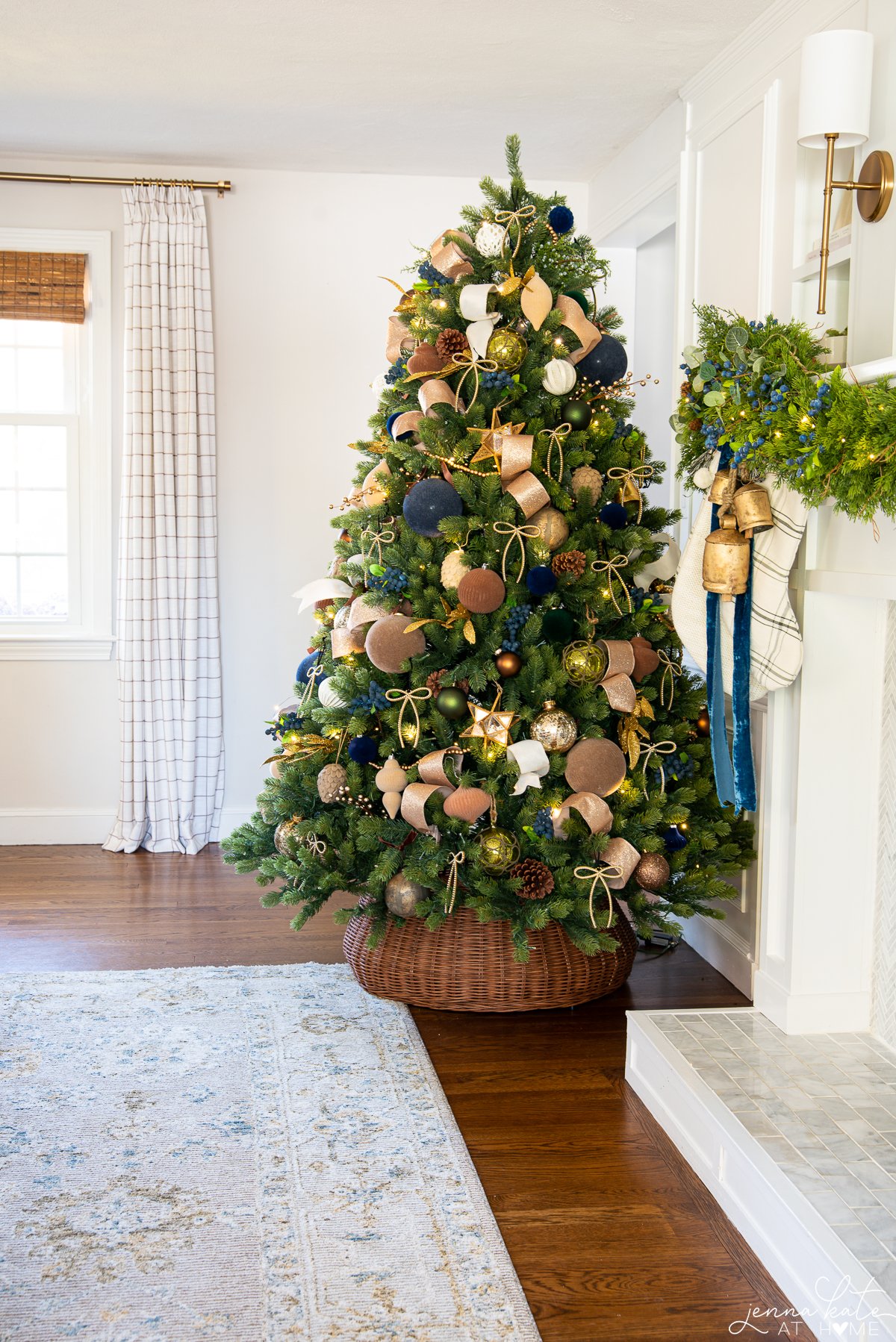 Christmas tree with a woven tree collar.