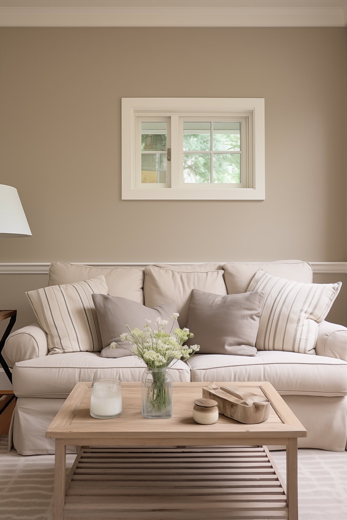 living room walls painted with benjamin moore pashmina