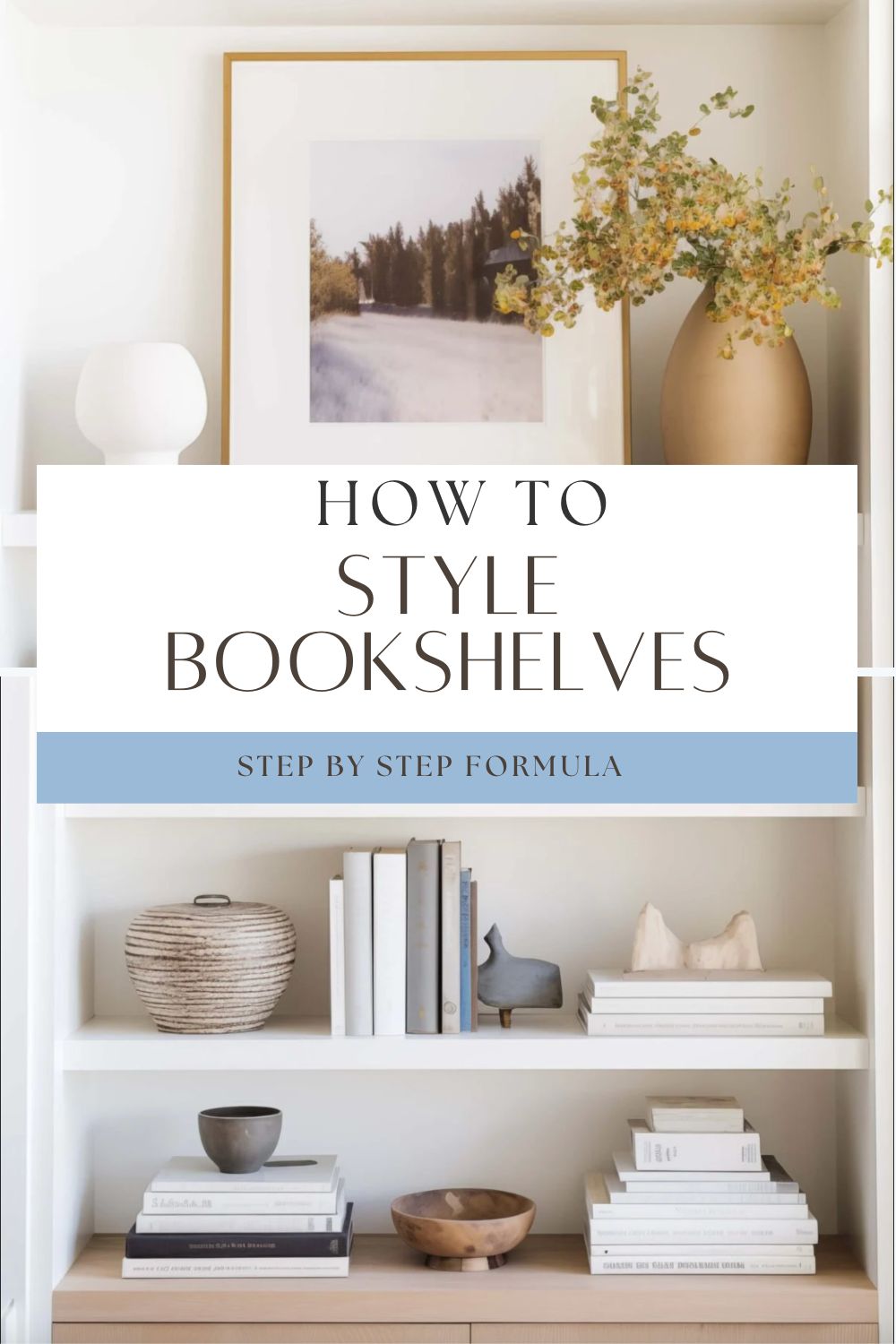 how to decorate bookshelves pin