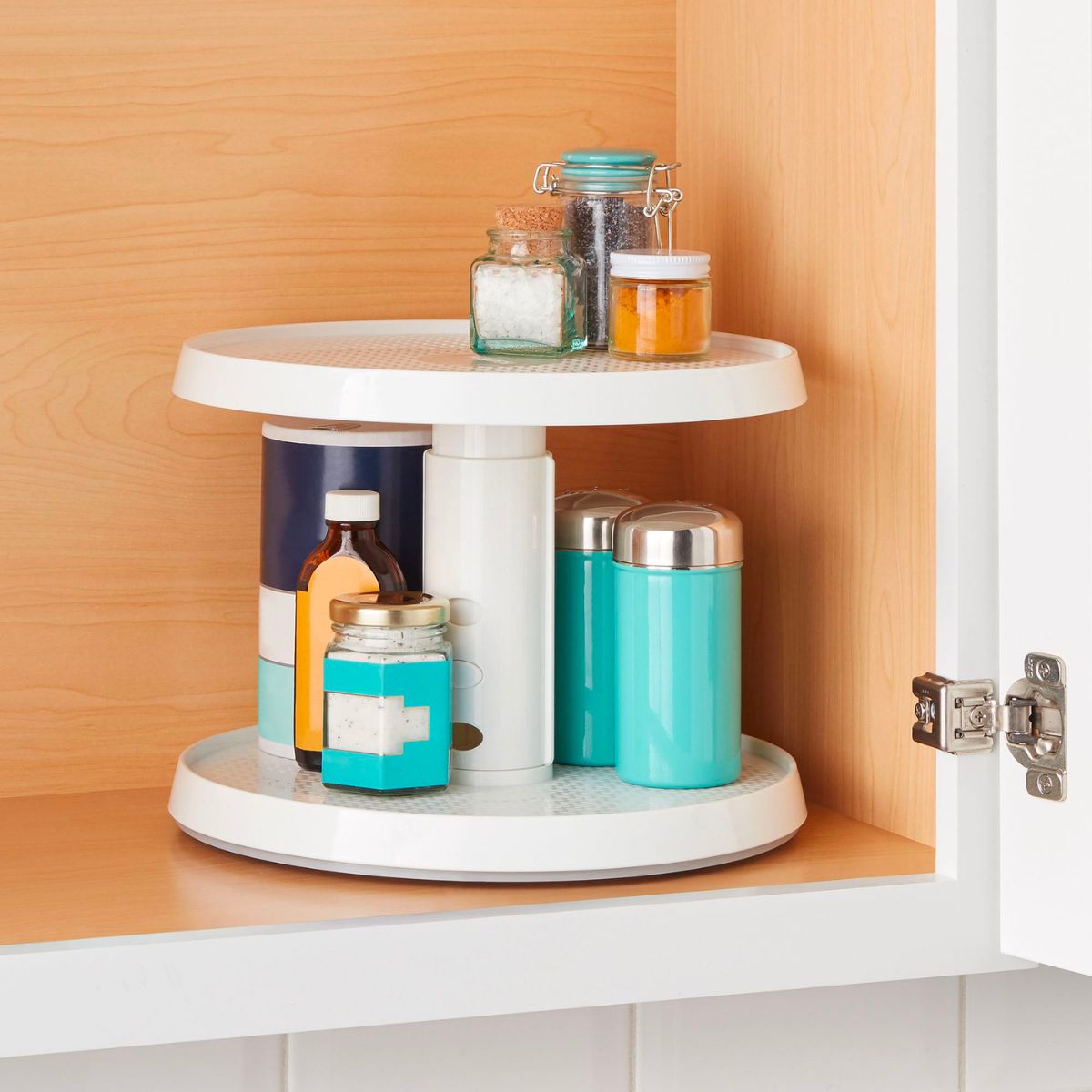 lazy susan being used to store small items