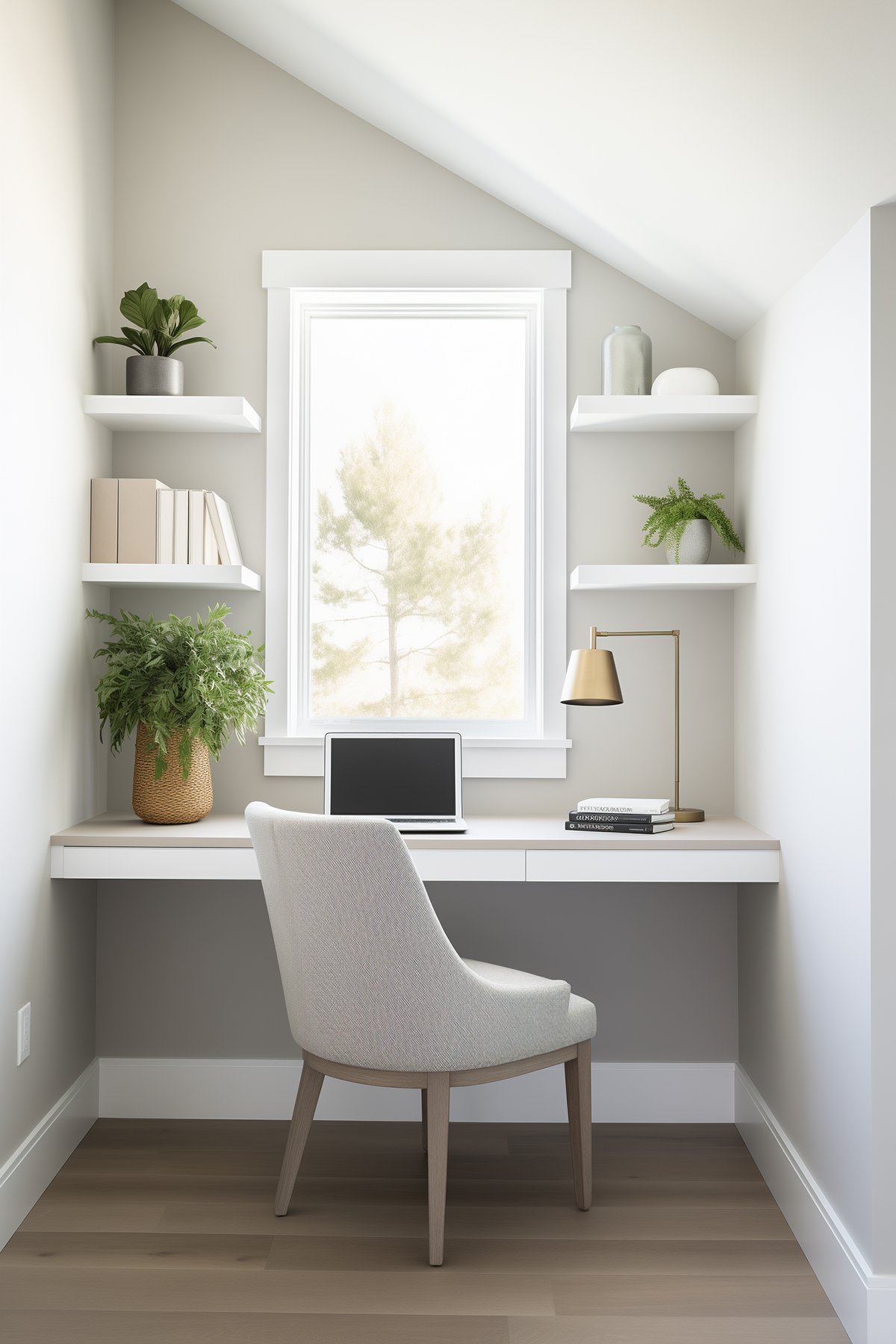 office nook with light gray walls