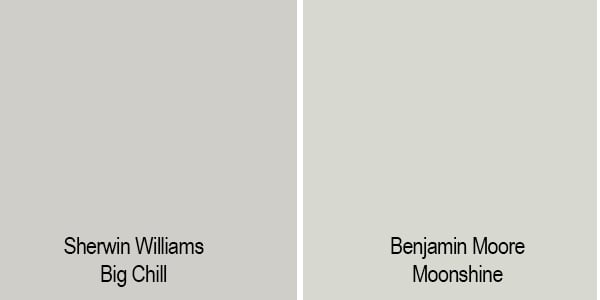 Sherwin Williams Big Chill side by side swatch with BM Moonshine.