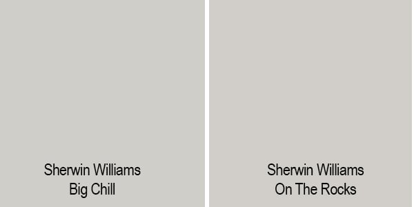 Sherwin Williams Big Chill side by side swatch with Sherwin Williams On The Rocks.