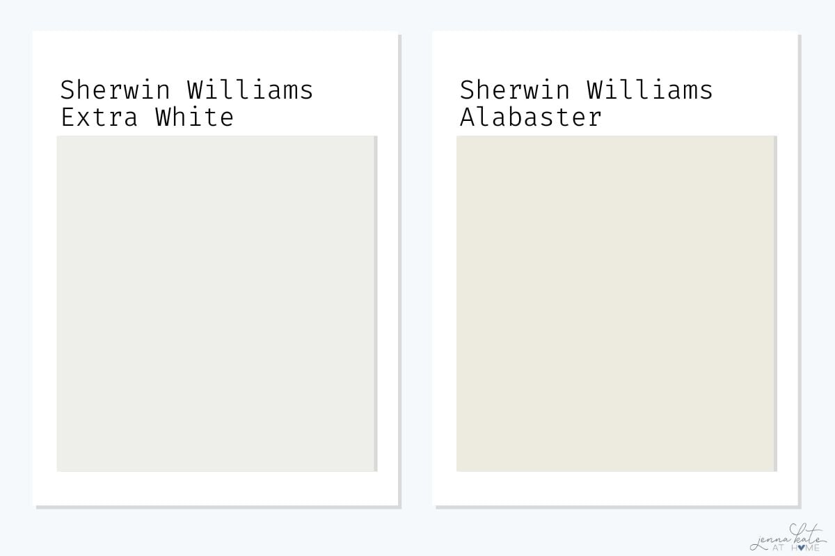sherwin williams extra white versus sherwin williams alabaster color swatches.
