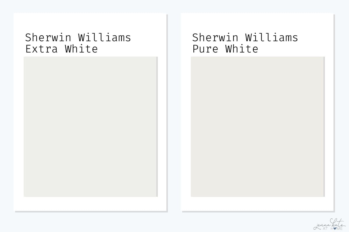 sherwin williams extra white versus sherwin williams pure white color swatches.