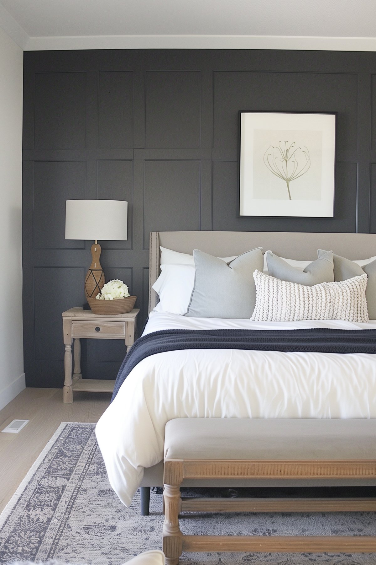 Bm Kendall Charcoal accent wall in a bedroom