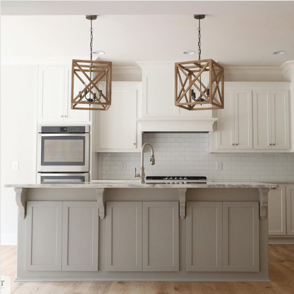 kitchen island painted sherwin williams mindful gray.