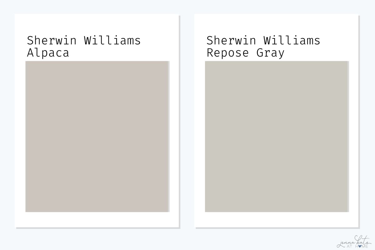 sherwin williams alpaca swatch side by side with repose gray.