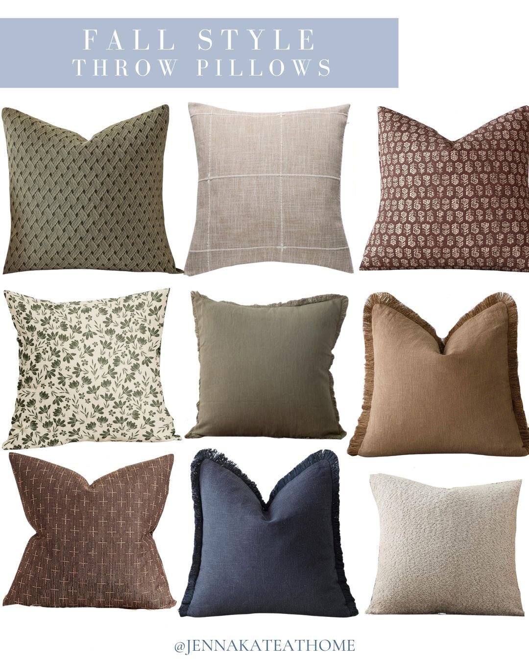 collage of throw pillows.