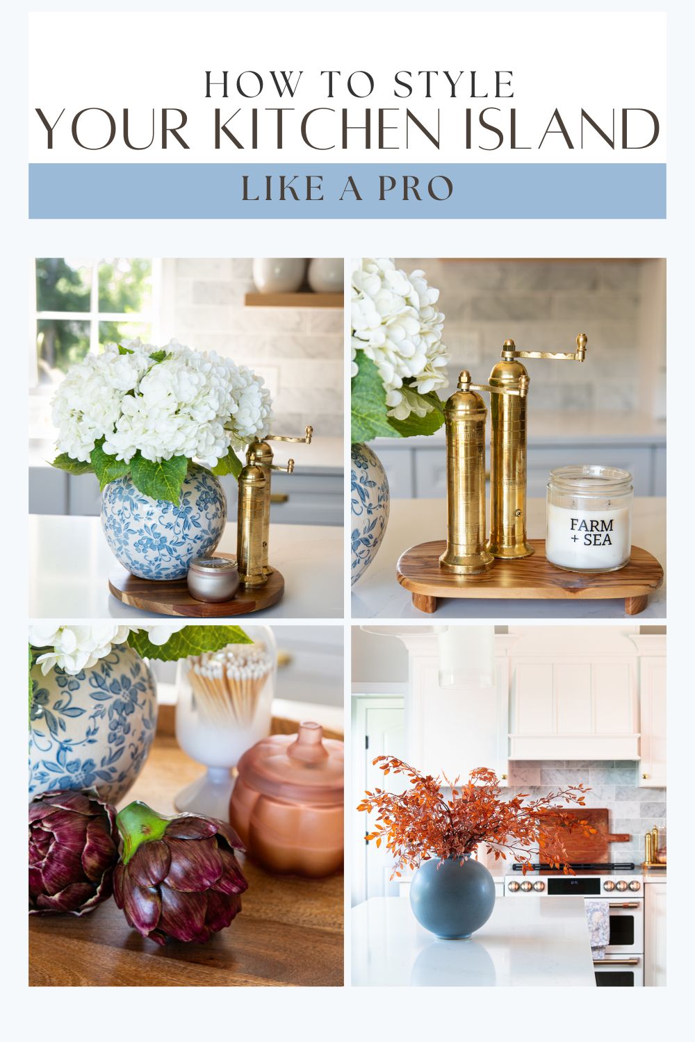 how to style a kitchen island pin image