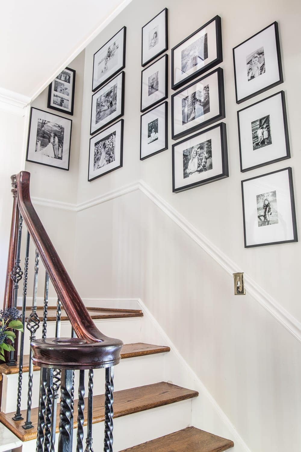 black and white staircase family photo collage.