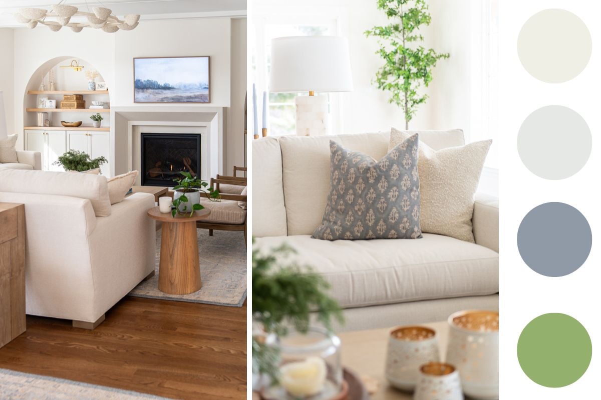 family room with annotated color palette.