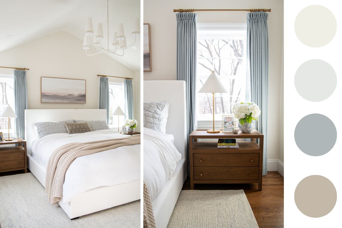 primary bedroom with annotated color palette.
