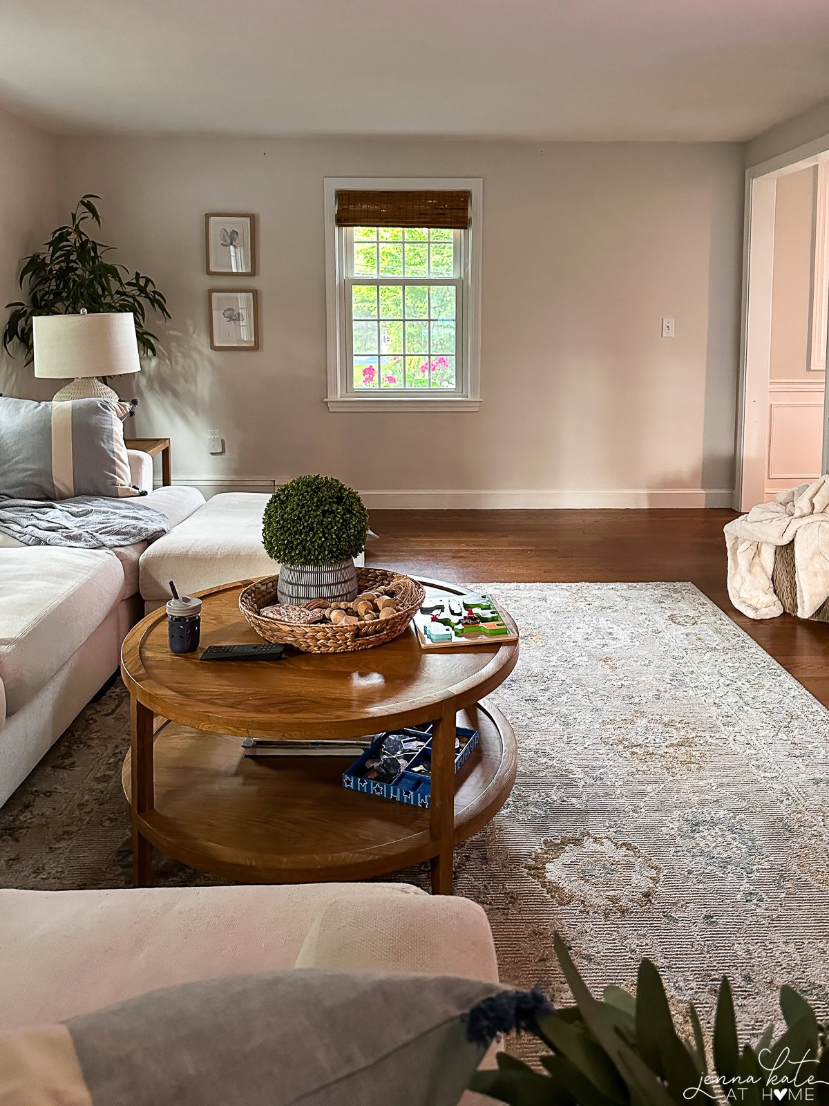 dark living room before with an empty wall.