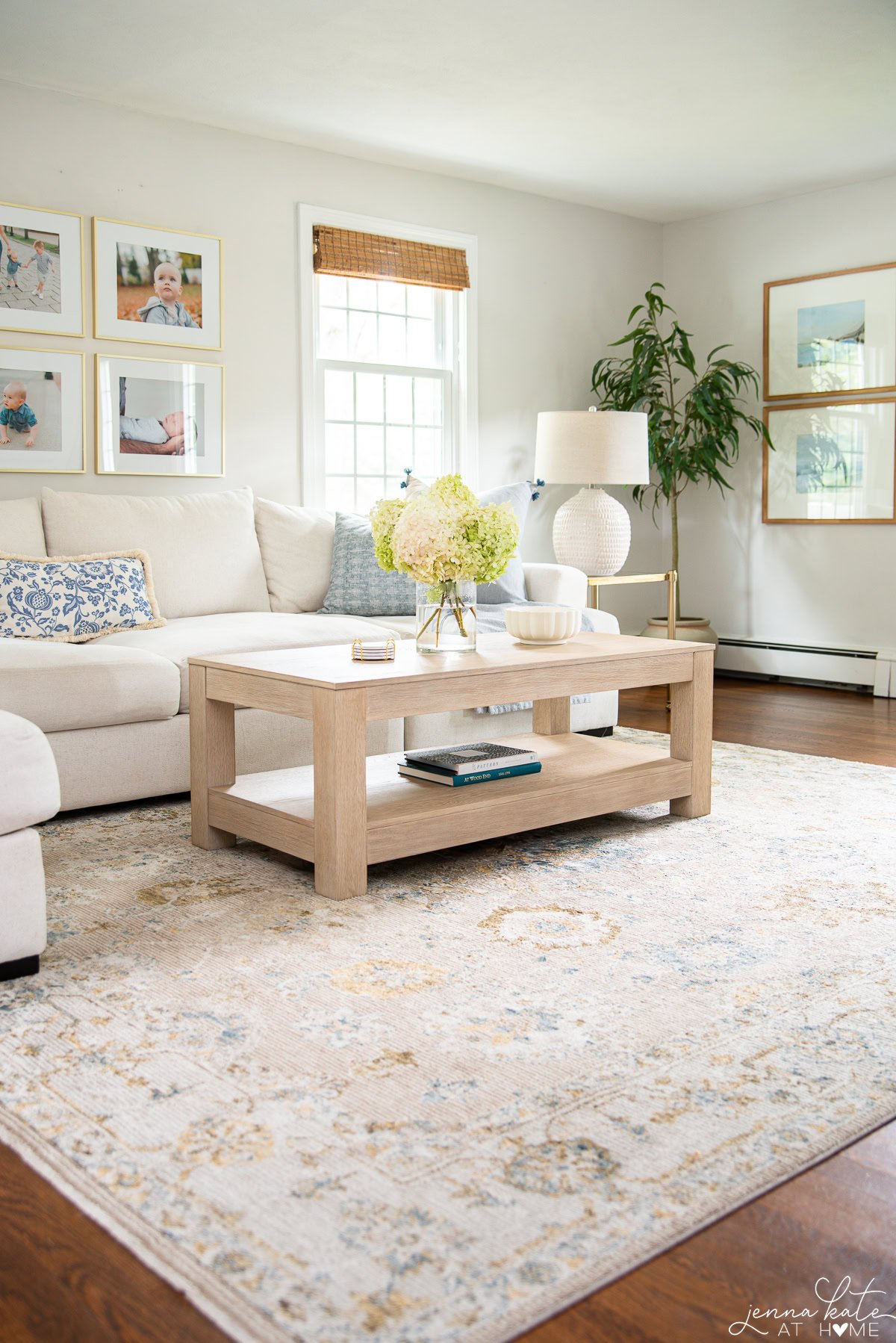 light and airy coastal living room after a few tweaks, such as the lighter coffee table.